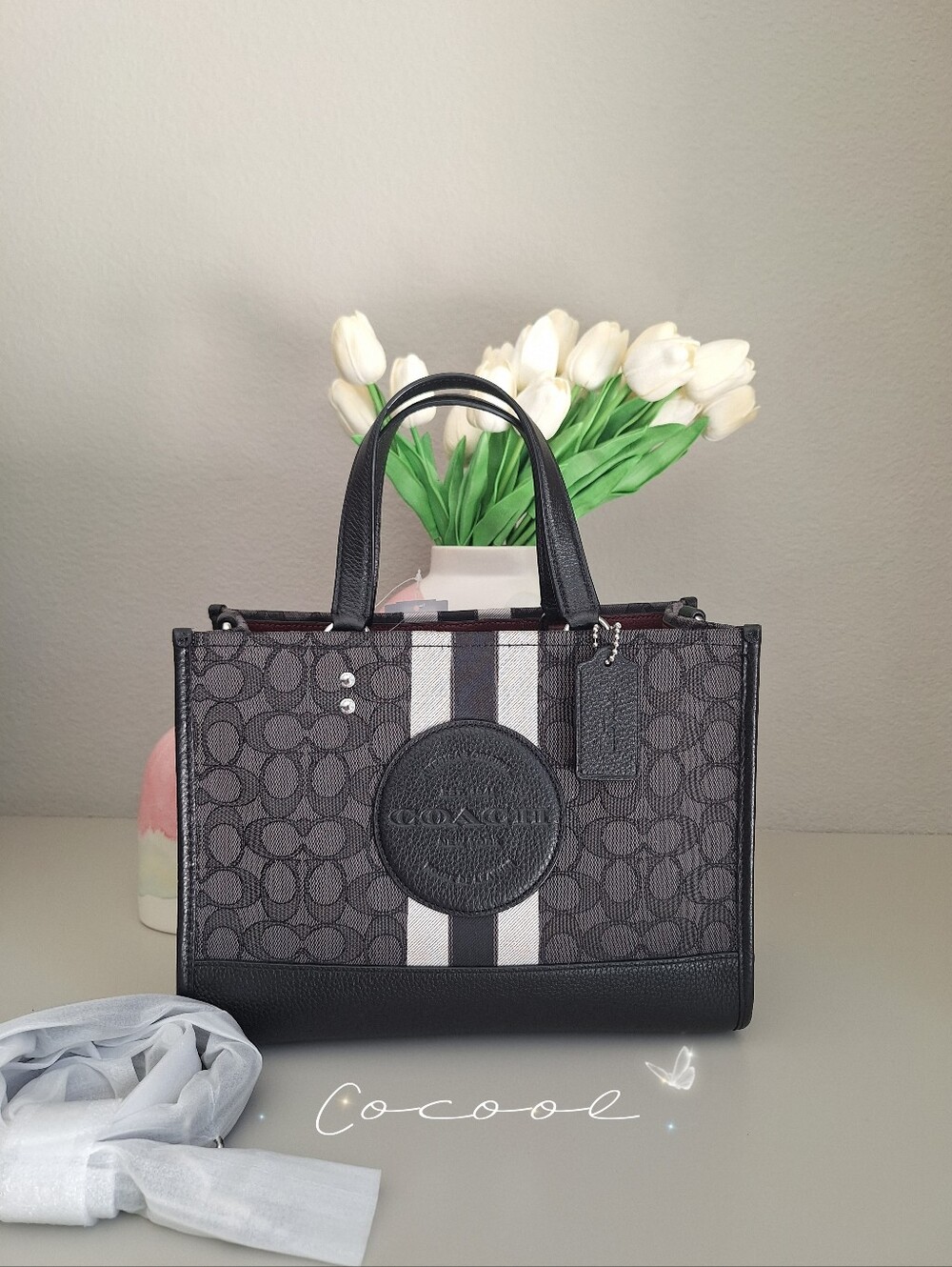 NWT Coach Dempsey Carryall Tote In Signature Jacquard With Stripe And Patch Bag